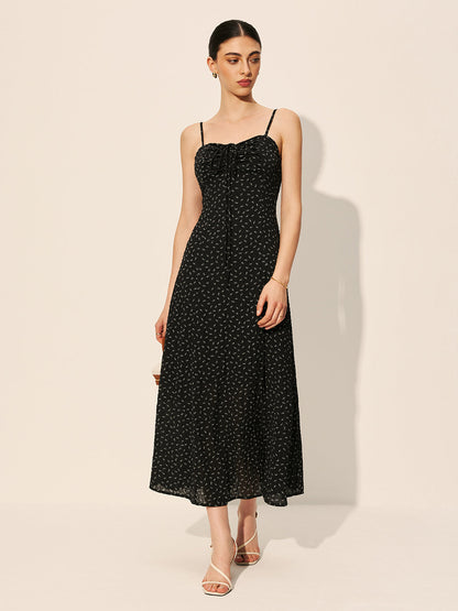 Polka Dot Zipper Drawstring Dress
