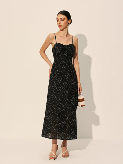 Polka Dot Zipper Drawstring Dress