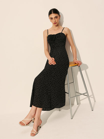 Polka Dot Zipper Drawstring Dress