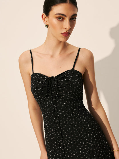Polka Dot Zipper Drawstring Dress
