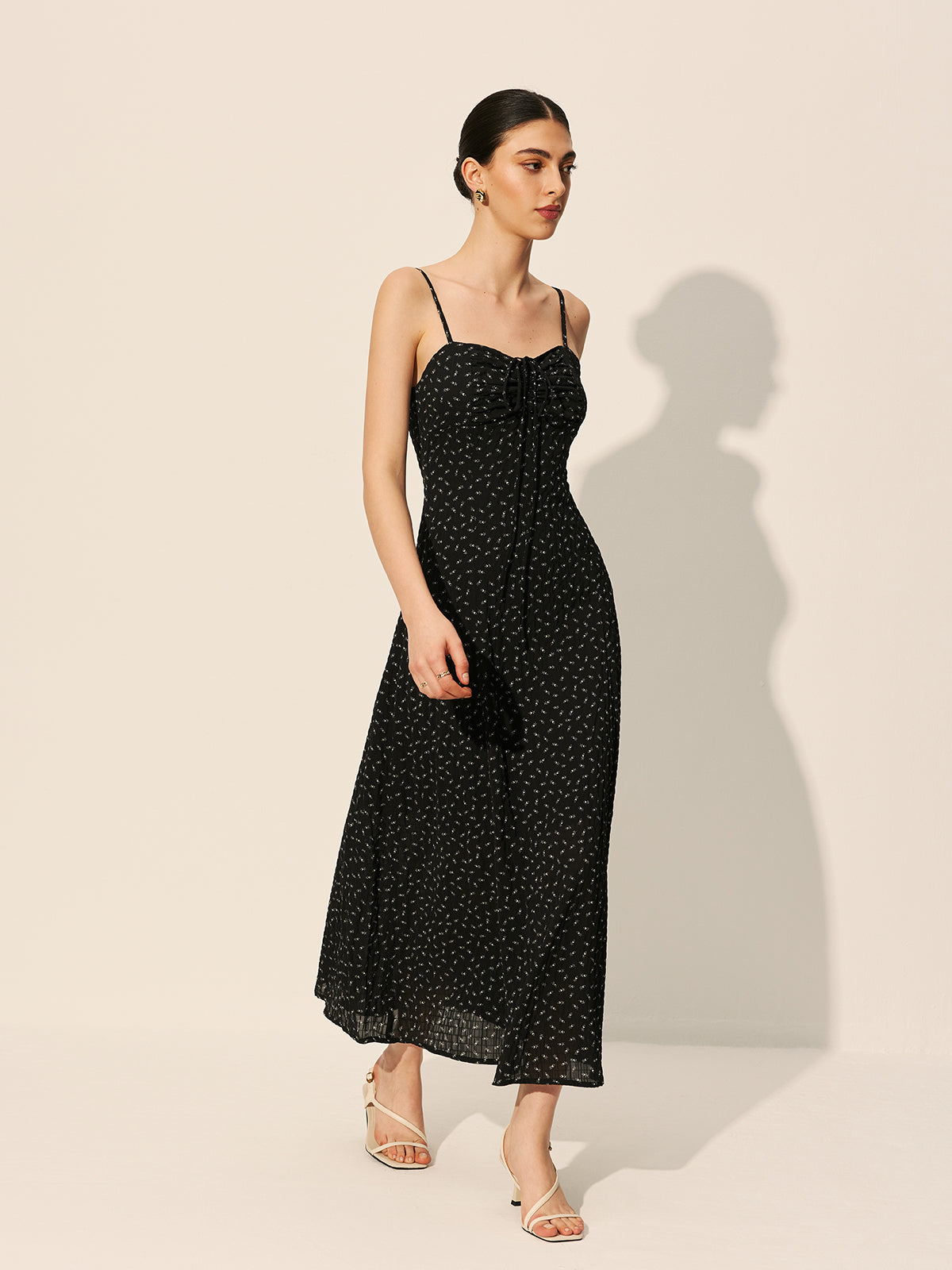 Polka Dot Zipper Drawstring Dress
