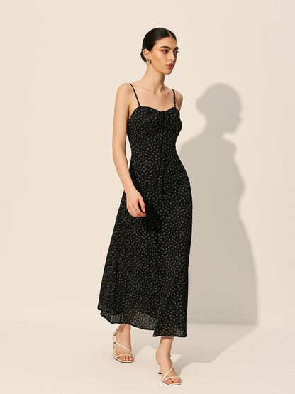 Polka Dot Zipper Drawstring Dress
