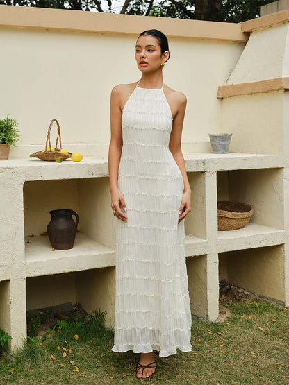 Halter Strappy Back Ruffled Dress