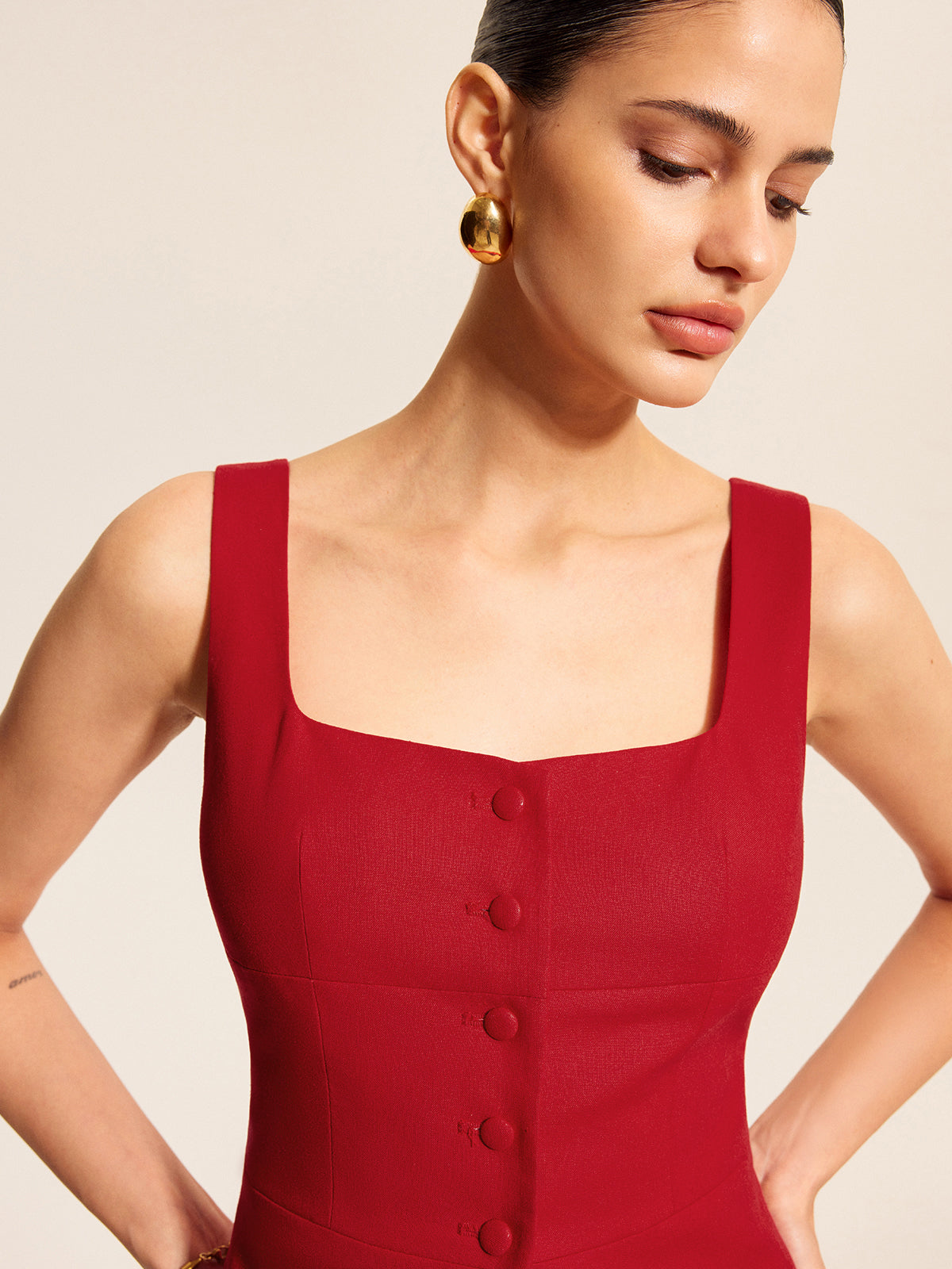 Cotton & Linen Square Neck Vest Top