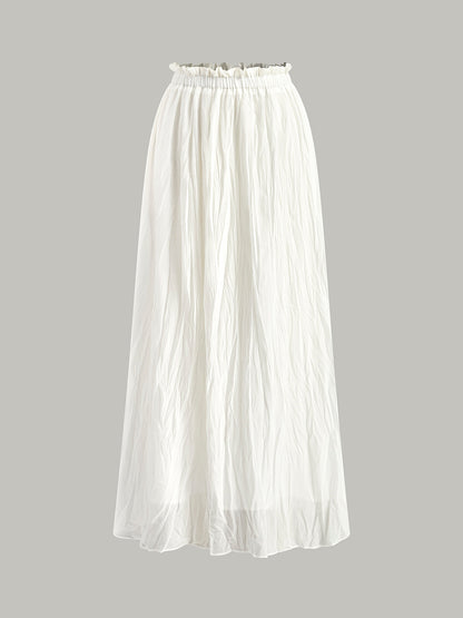 Elastic Waist Pleated Maxi Skirt