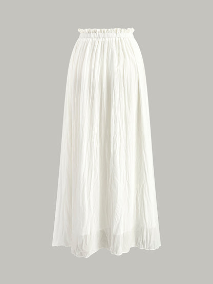 Elastic Waist Pleated Maxi Skirt