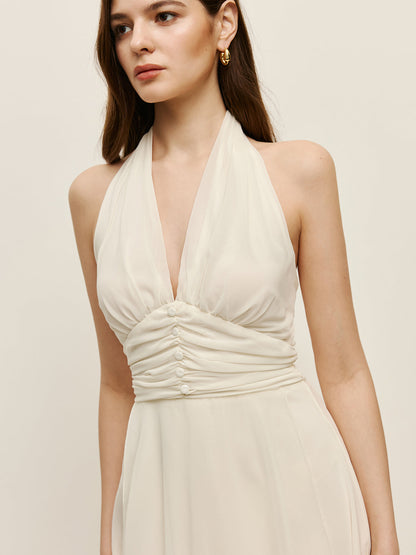 Halter Adjustable Straps Zipper V-Neck Long Dress