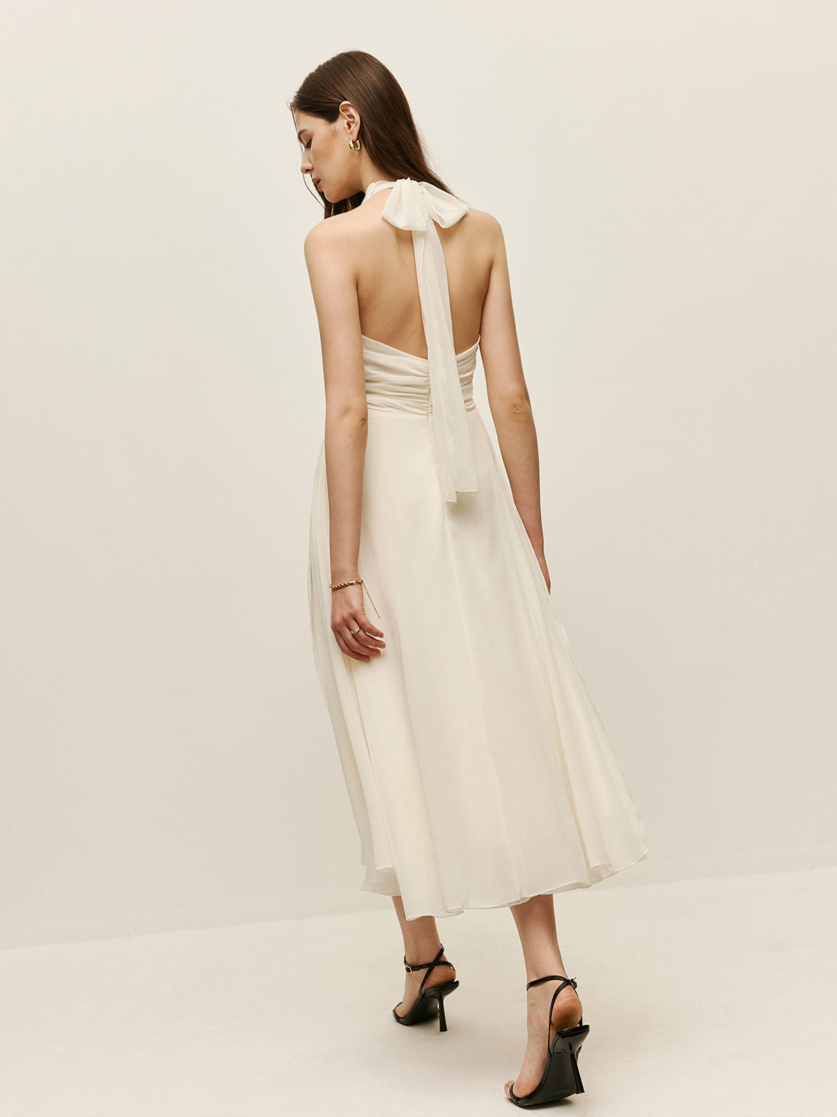 Halter Adjustable Straps Zipper V-Neck Long Dress