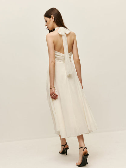 Halter Adjustable Straps Zipper V-Neck Long Dress