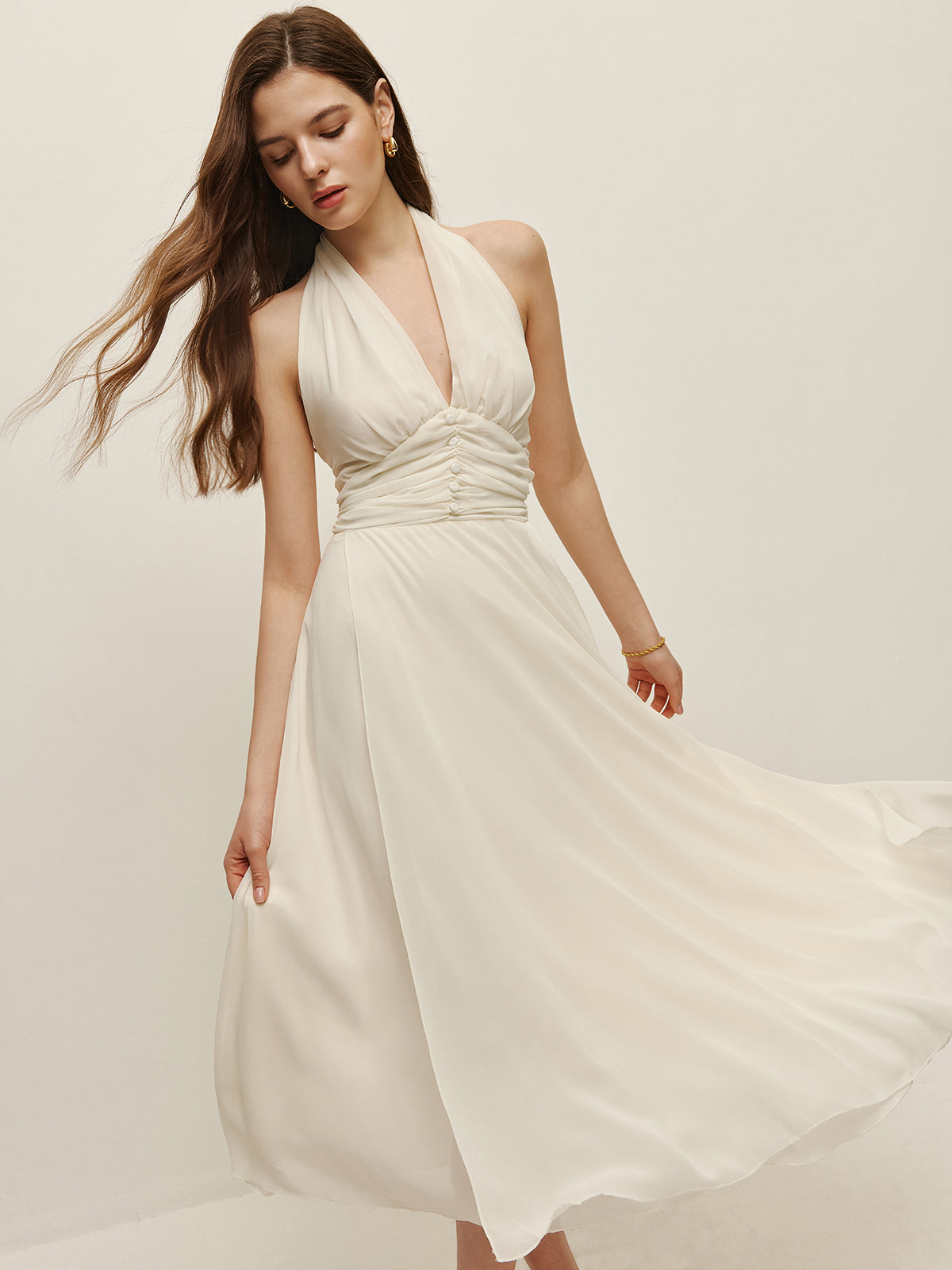 Halter Adjustable Straps Zipper V-Neck Long Dress