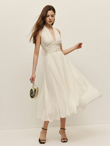 Halter Adjustable Straps Zipper V-Neck Long Dress