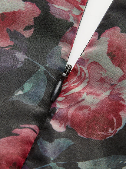 Semi-Sheer Puff Sleeve Floral Dress