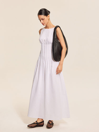 Cotton & Linen Pleated Sleeveless Dress
