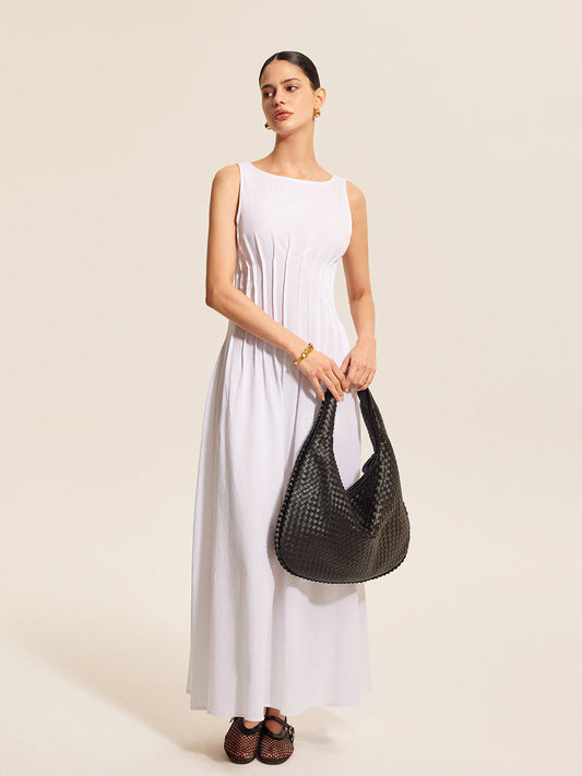 Cotton & Linen Pleated Sleeveless Dress