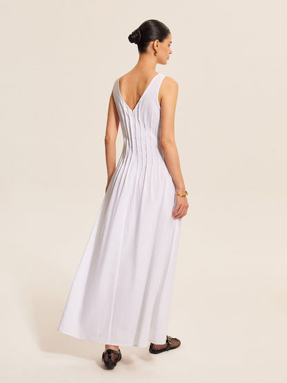 Cotton & Linen Pleated Sleeveless Dress