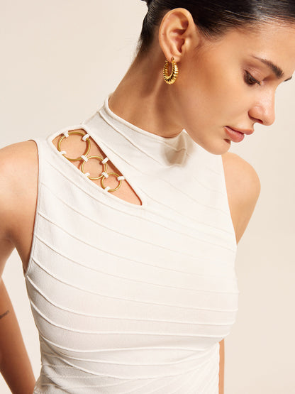 Asymmetrical Cut-Out Chain Detail Knit Top