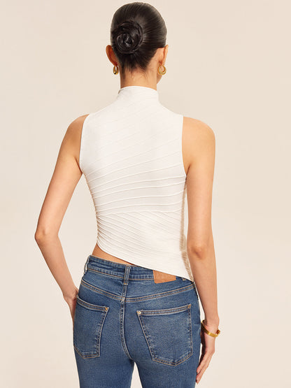 Asymmetrical Cut-Out Chain Detail Knit Top