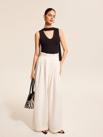 V-Neck Top With Scarf-Style Neck Tie
