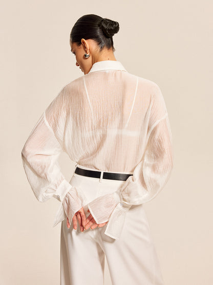 Sheer Bow Tie Blouse