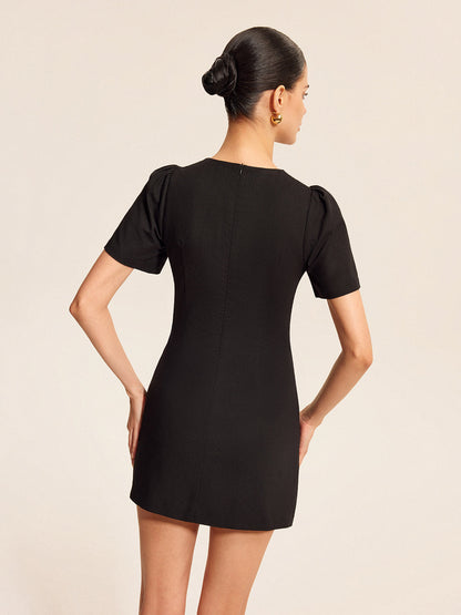 Cotton & Linen Cutout Puff Sleeve Dress