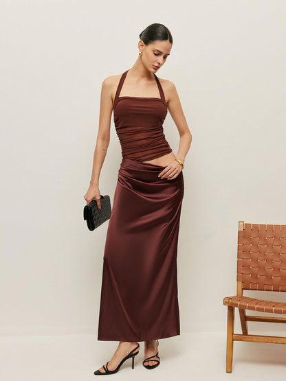 Ruched Halter Neck Cut-Out Detail Dress