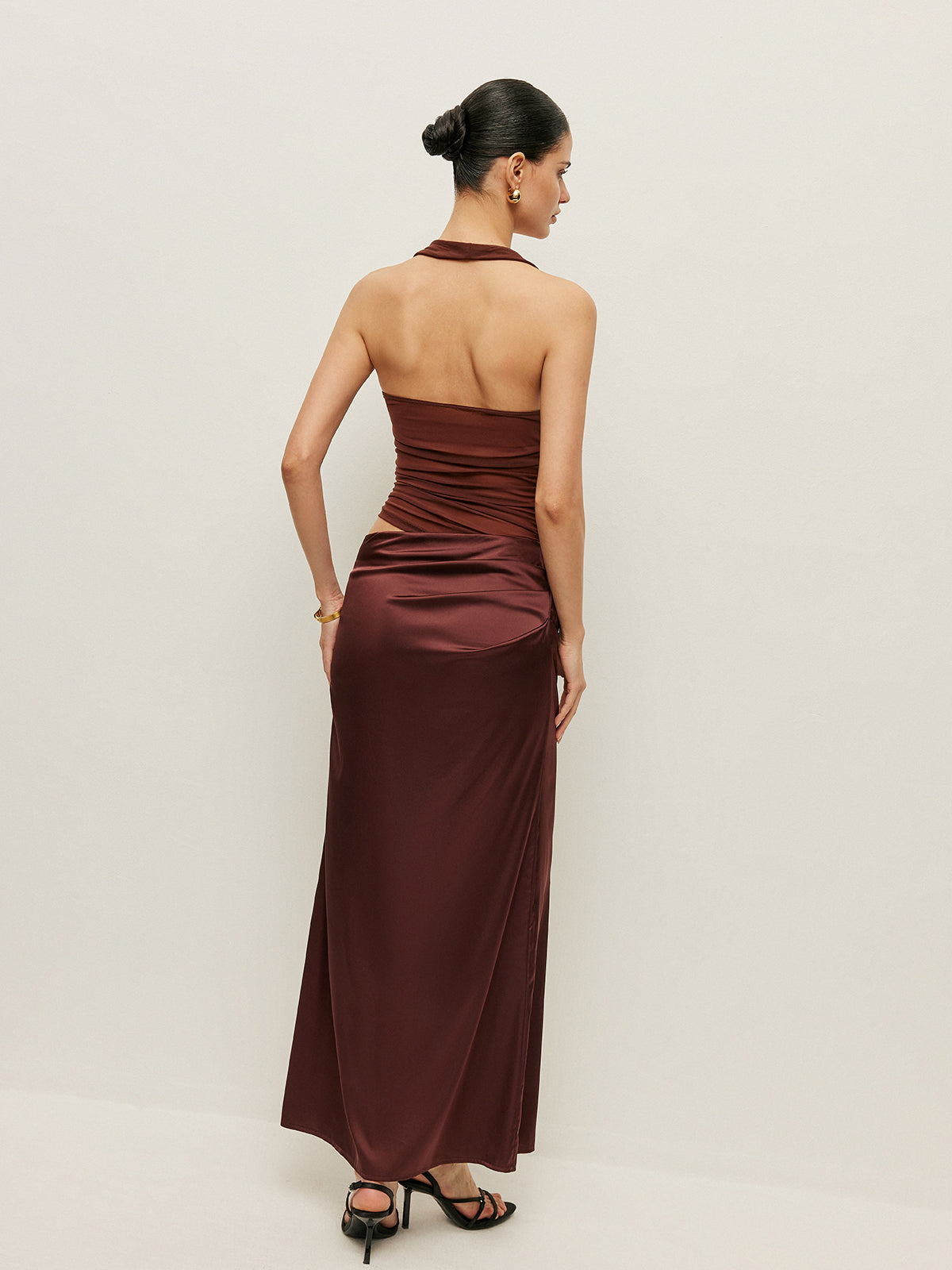 Ruched Halter Neck Cut-Out Detail Dress