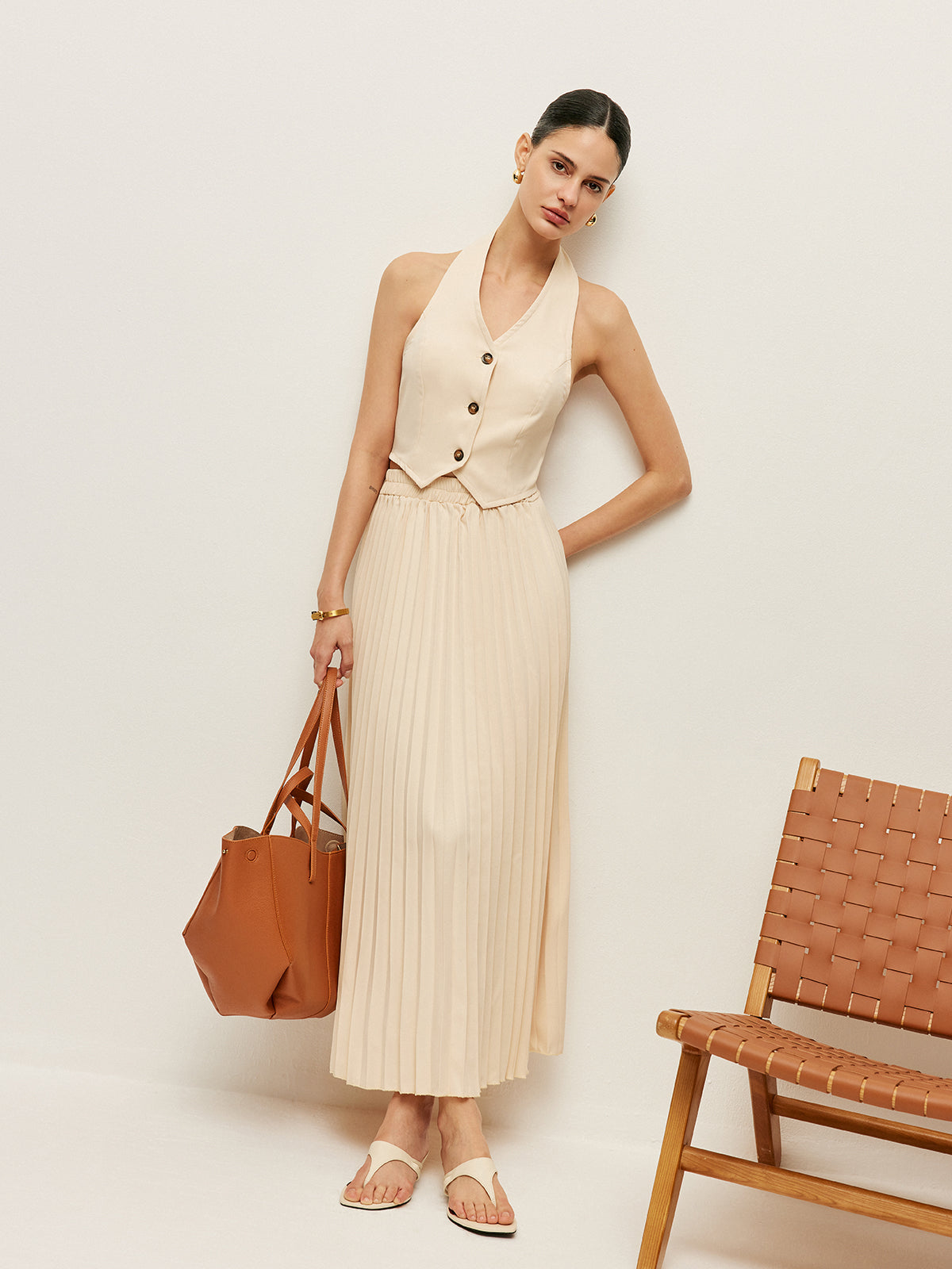 Vest With Pleated Skirt Set