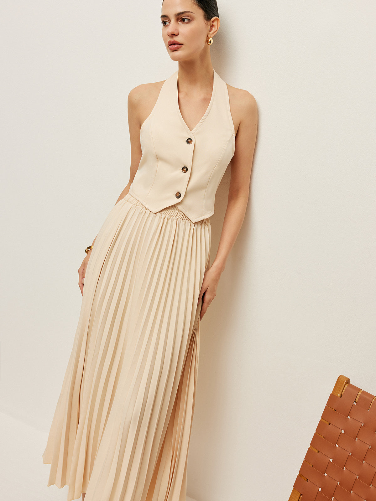 Vest With Pleated Skirt Set