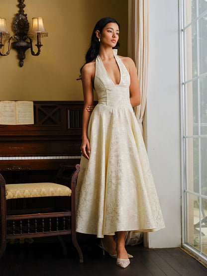 Vintage Halter Lace-Up Back Dress