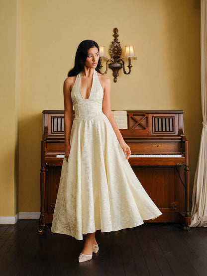 Vintage Halter Lace-Up Back Dress