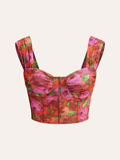 Floral Mesh Corset Top