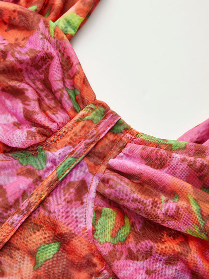 Floral Mesh Corset Top