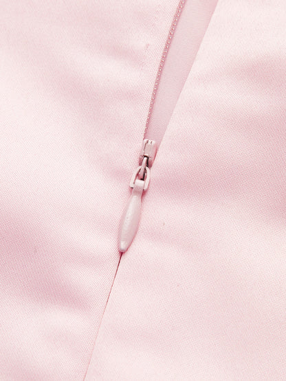 Satin Asymmetrical Buttoned Strapless Dress