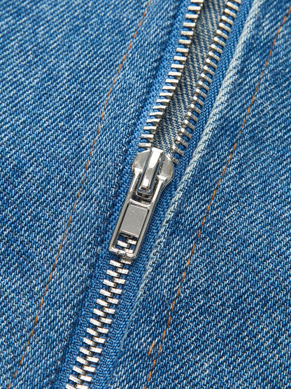 Denim Panel Contrast Strap Corset Top