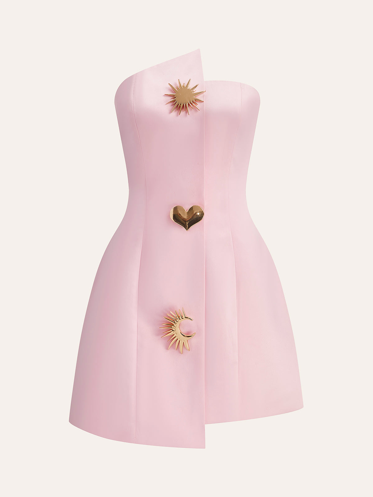 Satin Asymmetrical Buttoned Strapless Dress