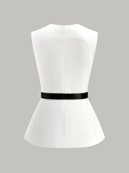 Button Detail Pockets Top With Belt