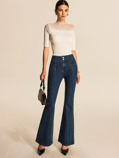 Mid-Waisted Buttoned Flared Jeans