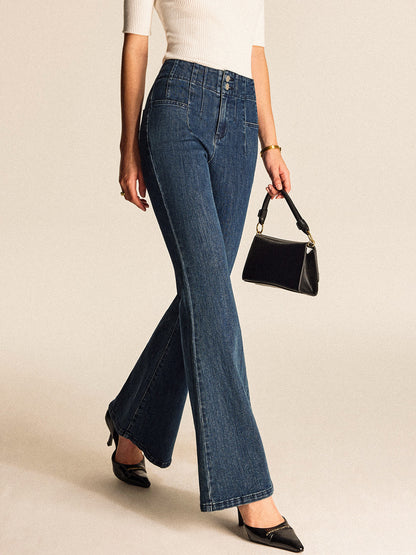 Mid-Waisted Buttoned Flared Jeans