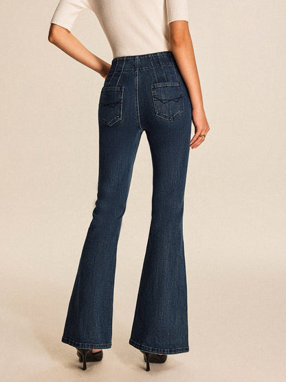 Mid-Waisted Buttoned Flared Jeans