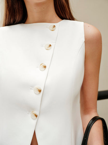 Flat Neckline Asymmetrical Button Vest