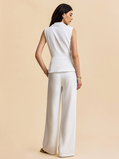 Pockets Buttoned Sleeveless Pants Set