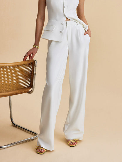 Pockets Buttoned Sleeveless Pants Set