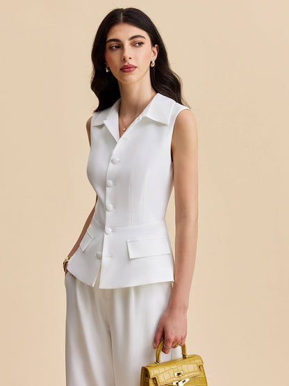 Pockets Buttoned Sleeveless Pants Set