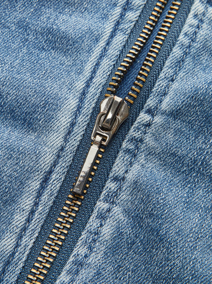 Asymmetrical Pleated Denim Strapless Top