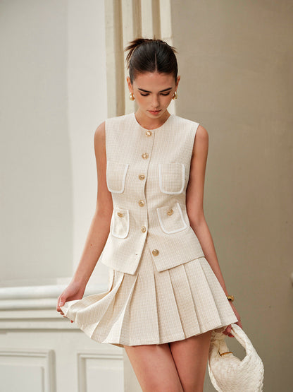 Mid-Waist Pleated Zipper Skirt