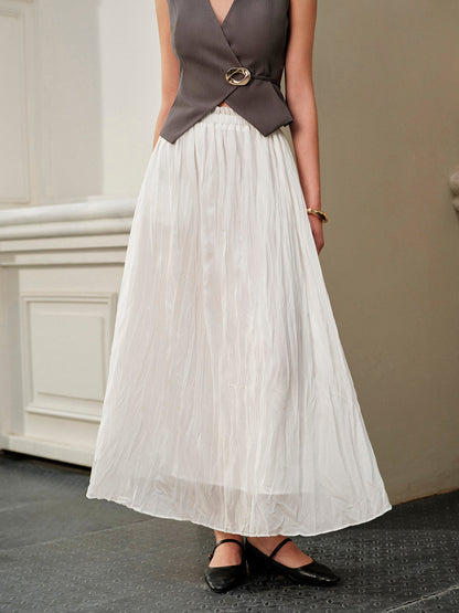 Elastic Waist Pleated Maxi Skirt