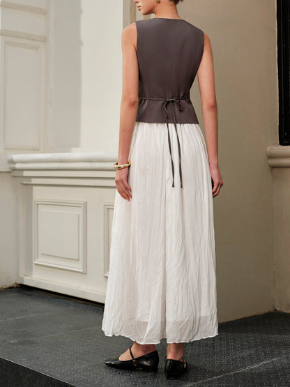 Elastic Waist Pleated Maxi Skirt