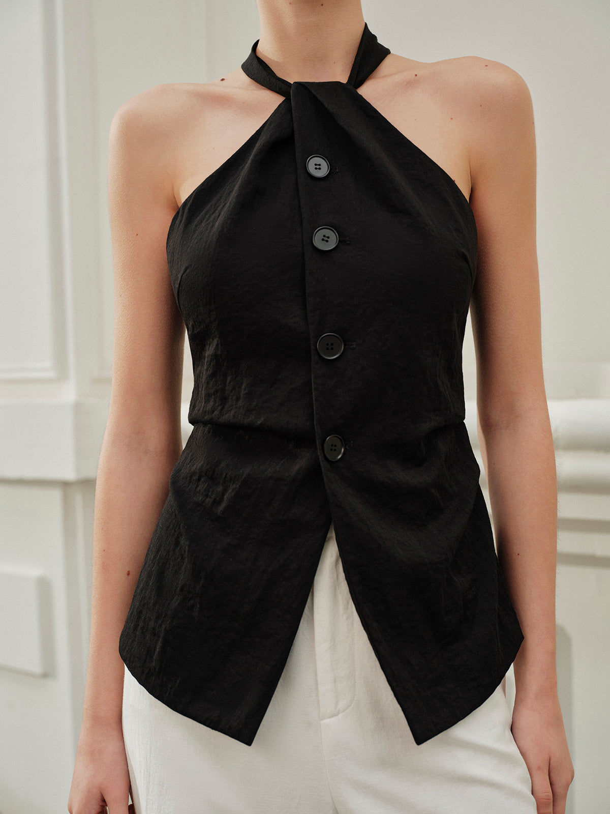 Halter Asymmetrical-Neck Split Top