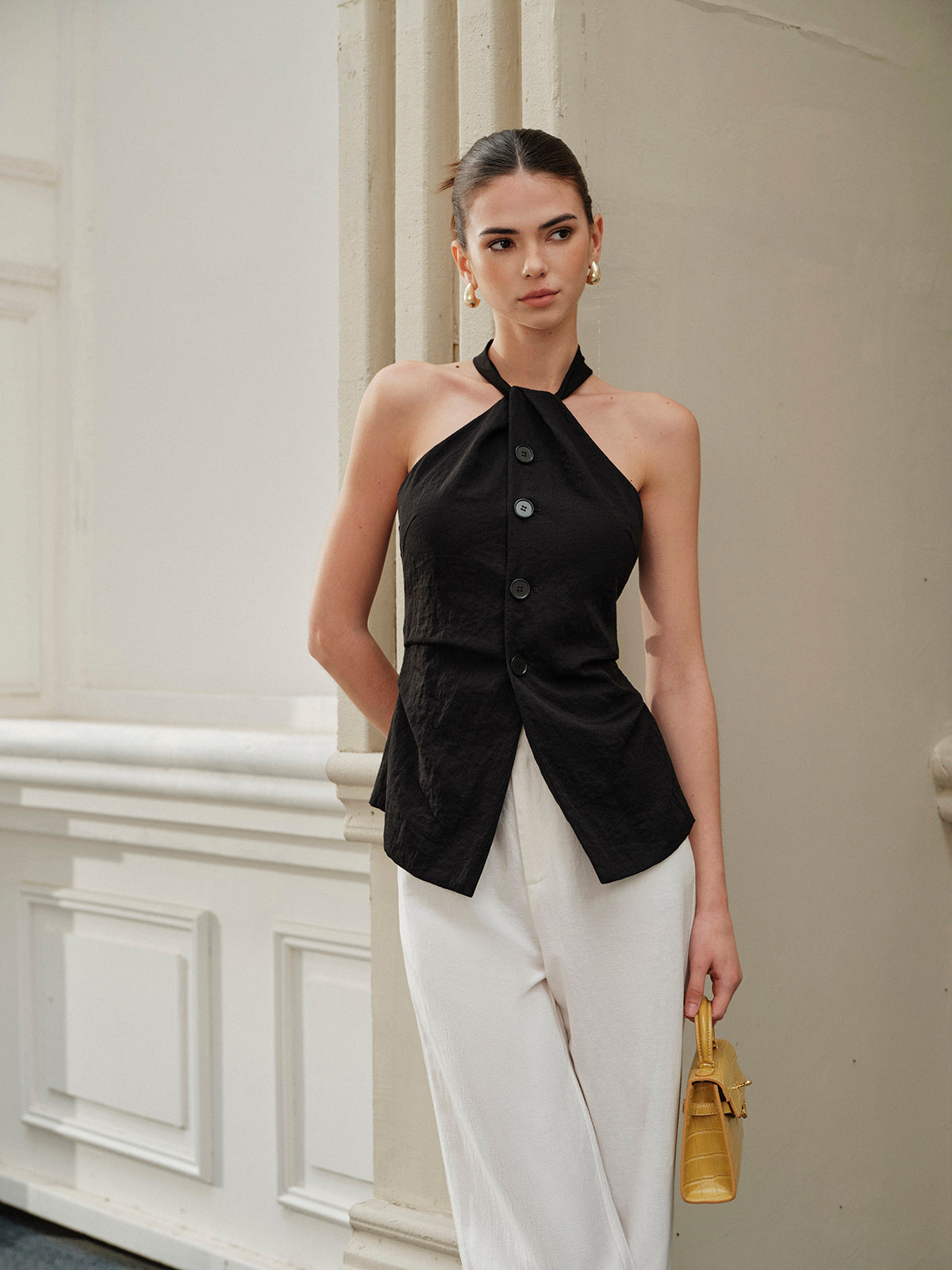 Halter Asymmetrical-Neck Split Top