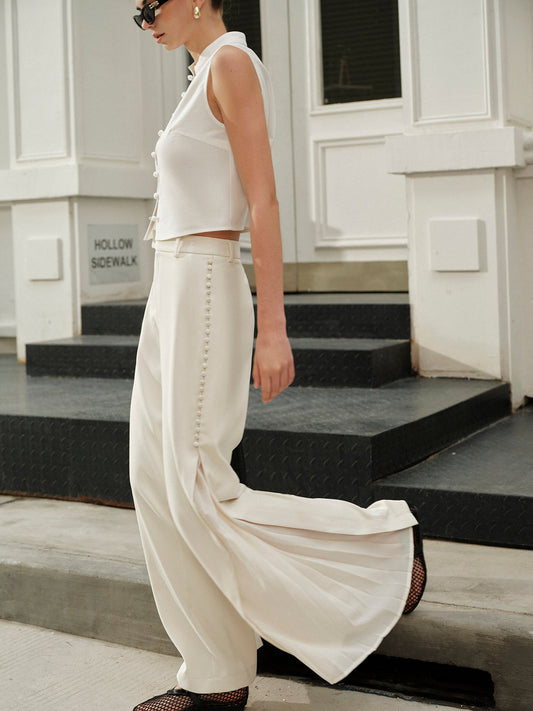 Patchwork Pleated Wide Leg Pants